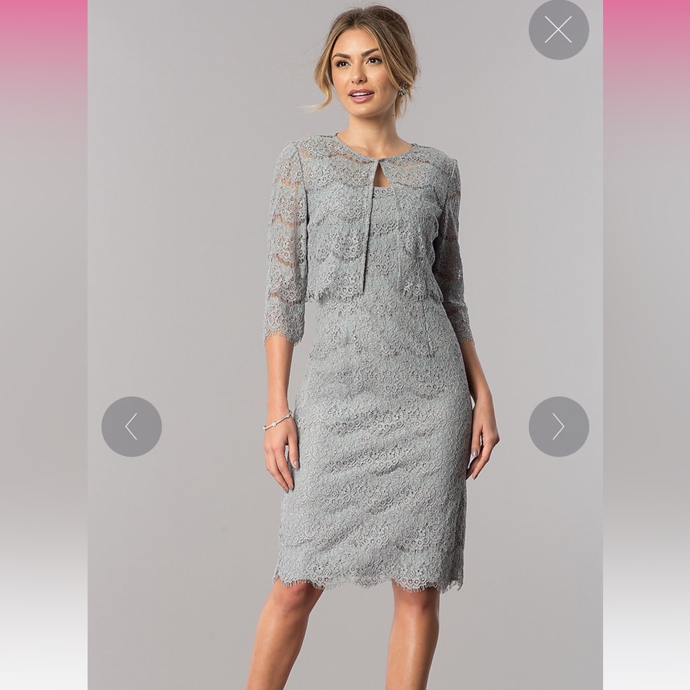 Alex Evenings Elegant Scalloped Lace Dress & Jacket silver/gray size 14 NWOT